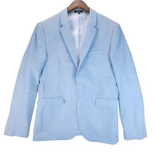 Express Blazer Mens 40R Light Blue Extra Slim Fit Linen Blend Stretch Minimalist